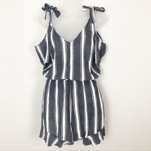 AE Striped Shoulder Tie Elastic Waist Romper